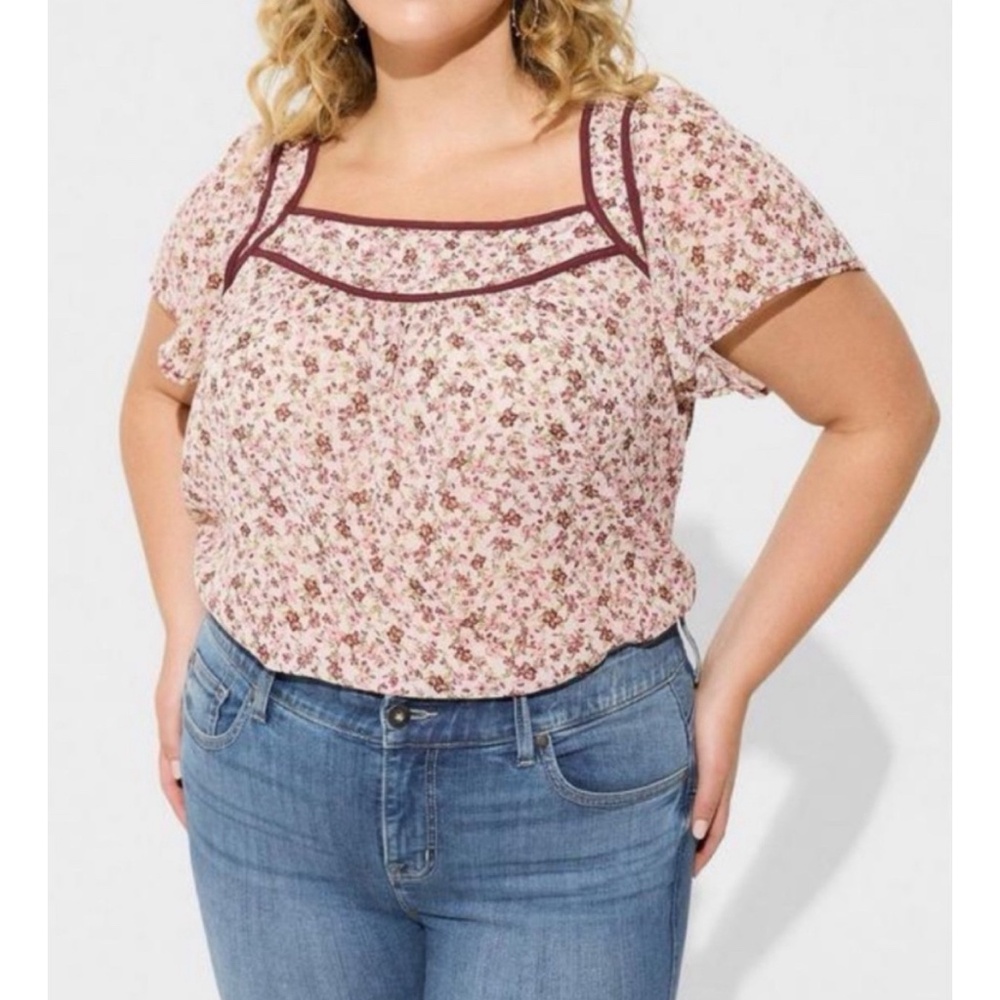 🆕 Crinkle Chiffon Flutter Sleeve Top Blouse 3 3X 22 24 NWT Torrid New! Floral